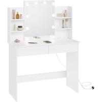 Espejo LED Ajustable Mesa Tocador con Regleta Enchufes 2 Cajones y 4 Estantes Tocador 90x40x135 cm - details 0