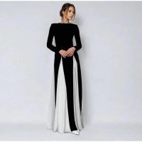 Vestidos largos elegantes de retazos en blanco y negro, vestido ajustado de manga larga con cuello redondo a la moda para mujer, batas de fiesta de noche para mujer - details 9