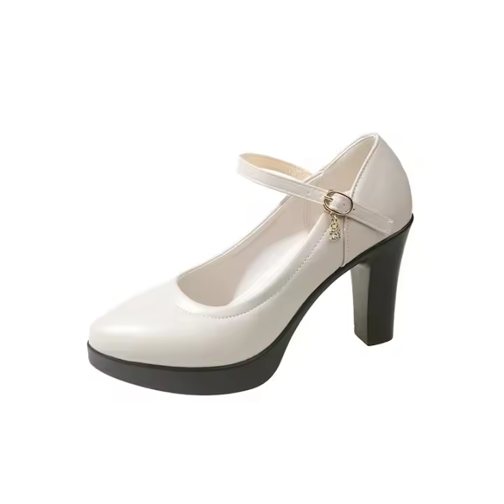 Elegantes Zapatos de Plataforma de Cuero Tacones Gruesos, Correa de Tobillo, Estilo Oficina para Mujeres - 1