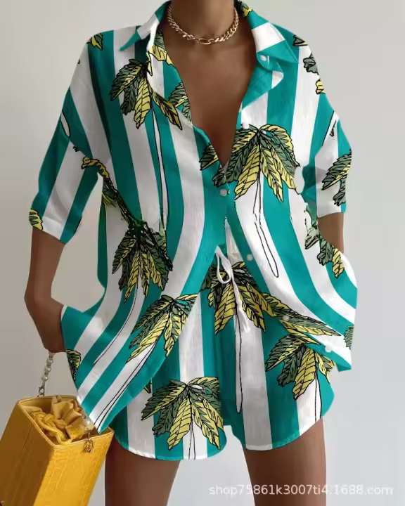 Conjunto de Bohemio de Camisa de Manga Corta para Mujer Top y Pantalones Cortos - 1