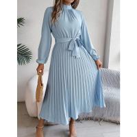 Vestido pequeño de manga larga plisado con cuello alto para mujer, ropa elegante, - details 10