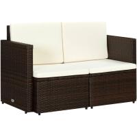 vidXL Sofá Jardín 2 Plazas Ratán Sintético Marrón Crema Sillón Exterior Patio - details 0