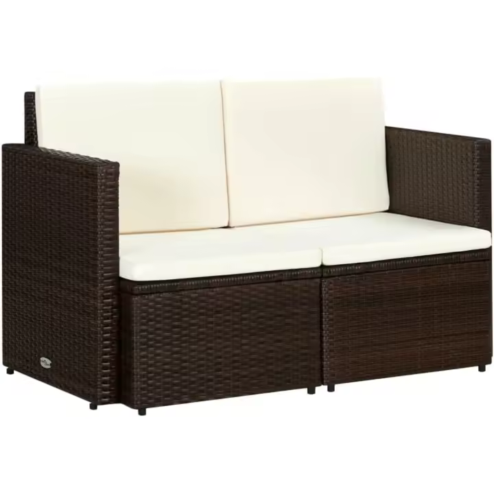 vidXL Sofá Jardín 2 Plazas Ratán Sintético Marrón Crema Sillón Exterior Patio - 1