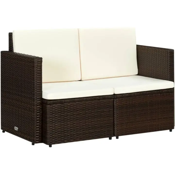 vidXL Sofá Jardín 2 Plazas Ratán Sintético Marrón Crema Sillón Exterior Patio - 1