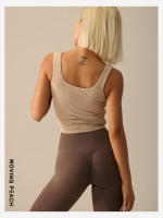 Camiseta sin mangas de Yoga acanalada de melocotón móvil, Top corto deportivo de soporte alto, Top de gimnasio de doble capa, engrosamiento, cuello cuadrado, almohadillas de sujetador fijas EVH - details 7