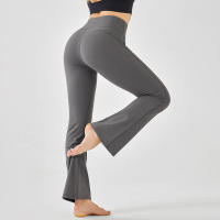 Pantalones de entrenamiento elásticos de yoga de cintura alta para mujer, pierna ancha, acampanados, color sólido, para Fiess - details 27