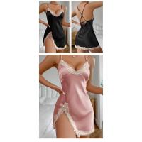Pijama de seda con falda corta halter transpirable para camisón de verano de talla grande - details 4