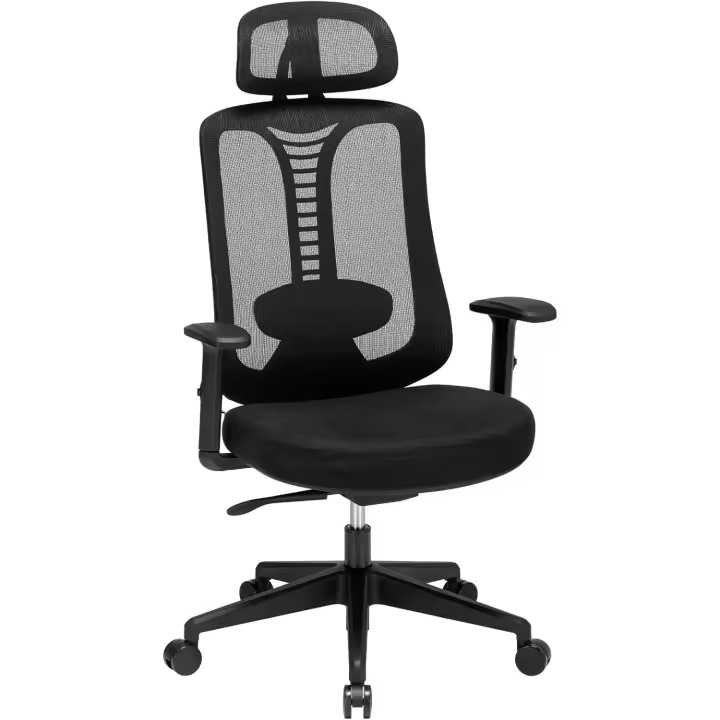Silla de Oficina ergonómica, Silla de Escritorio Ajustable de 4 Engranajes, reposacabezas 3D y cómoda Silla de computadora con reposabrazos (Negro) - 1