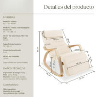 Silla Mecedora Ergonómica, Reposapiés Ajustable en 5 Posiciones, Cojín con Cierre, Almohadillas Antideslizantes, Estructura Robusta, Sillón de Lectura, Muebles de Salón - details 6