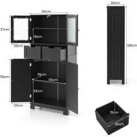 Armario Suelo de Baño, Mueble de Baño con Estantes Ajustables, Mueble de Almacenaje con Cajones y Doble Puerta, Mueble Lateral Multifuncional para Cocina (Gris) - details 9