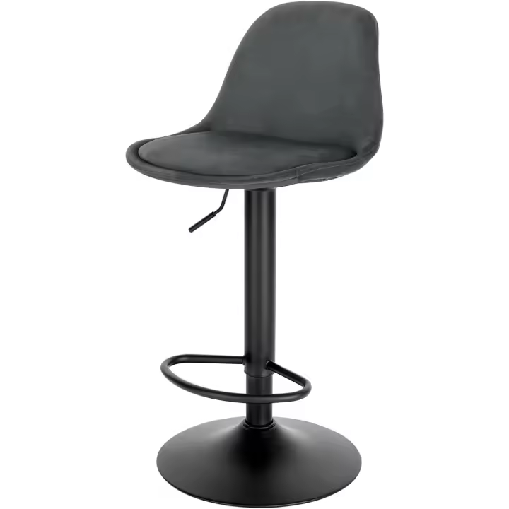 Silla Giratoria de Barra Alta Adjustable Estructura Metálica con Resalto y Reposapies Negro - 1