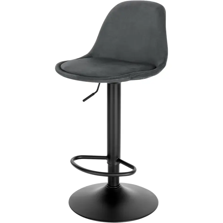 Silla Giratoria de Barra Alta Adjustable Estructura Metálica con Resalto y Reposapies Negro - 1