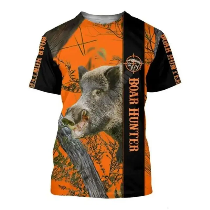 Camisetas con estampado 3D de talla grande para hombre y mujer, camisetas deportivas informales para caza de jabalí, manga corta vikinga transpirable de secado rápido - 1