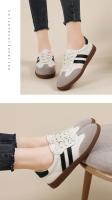 Zapatillas de Moda para Mujer de Corte Bajo Estilo Retro de Cuero Toe Redondo Casual Gris Blanco - details 8