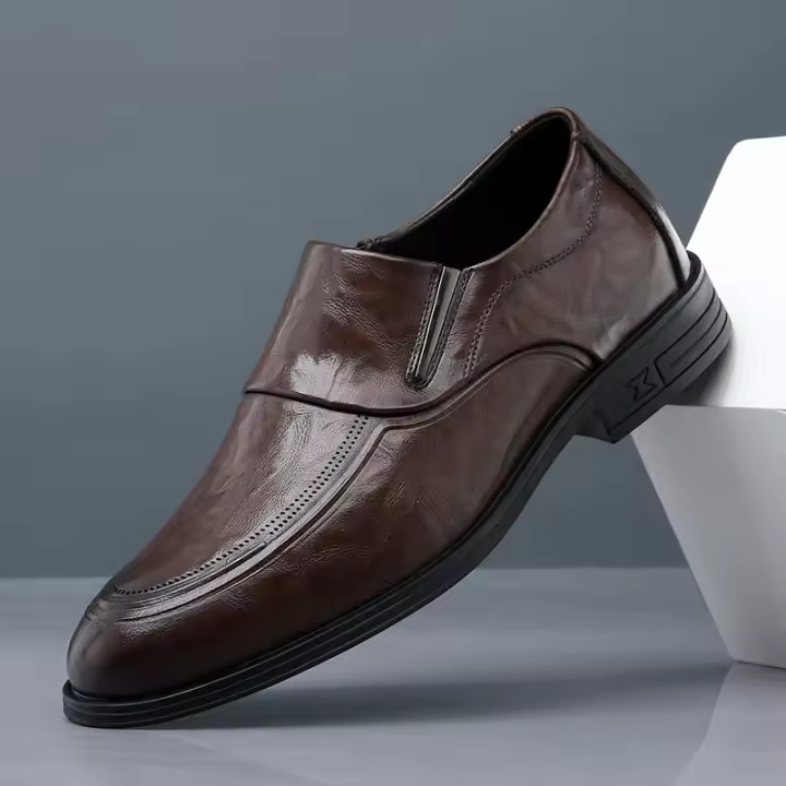 Cuero de un pedal cubierta de pie transpirable vestido de negocios de tacón plano zapatos de cuero pequeños casuales británicos - 1