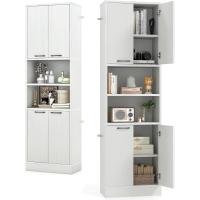 Aparador de Cocina con 2 Armarios con Puertas y Estantes Abiertos, Armario Alto de 6 Niveles con Dispositivo Antivuelco, Mueble de Almacenamiento para Salón, 56 x 30 x 190 cm (Blanco) - details 14