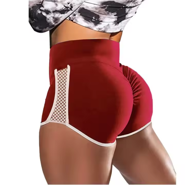 Pantalones cortos deportivos de cintura alta para mujer, pantalones cortos elásticos de secado rápido con agujeros laterales, ajustados, multiusos, para ejercicio y yoga - 1