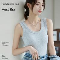 Camisola grande con cojín en el pecho para mujer, corsé elástico de Color sólido de talla grande para niña, ropa de calle, chaleco con tirantes para uso diario - details 14