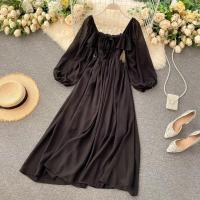 Nuevo modelo de vestido maxi elegante con cuello cuadrado para mujer, gasa lisa con mangas abullonadas, bata de fiesta en la playa, vestidos con volantes vintage - details 16