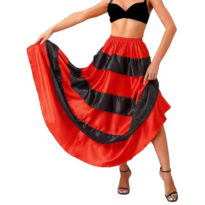 Faldas Flamenco española mujer, falda larga con volantes grandes, tre salón latino para danza del vientre, actuación de 360 - 1