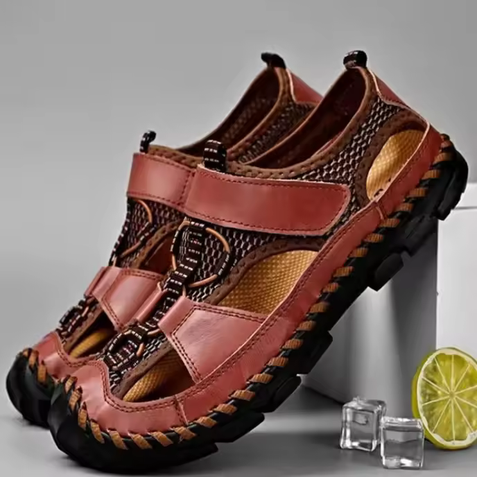 Sandalias de cuero para hombre, zapatos informales antideslizantes, cómodos, transpirables, para playa, talla grande 38-48 - 1