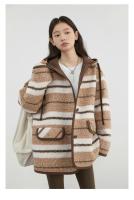 Abrigos de plumas para mujer, chaqueta holgada de un solo pecho con capucha y rayas contrastantes, chaqueta femenina para Otoño e Invierno 2024 - details 13