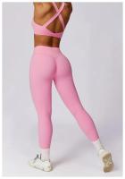 Conjunto de Yoga para Mujer en Rosa Traje Deportivo de Gimnasio con Leggings de Cintura Alta y Sujetador Deportivo de Espalda Cruzada Ropa de Yoga para Mujer Material Exterior de Nylon Adecuado para Primavera/Verano - details 7