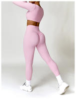 Conjunto de Yoga para Mujer de Manga Larga y Ajustado Traje Deportivo de Fitness de Cintura Alta Secado Rápido Top Largo + Leggings Material Exterior de Nylon Adecuado para Primavera/Verano - details 22