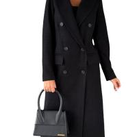Abrigo De Mujer De Punto De Lana Con Cuello En V Y Botones Dobles De Color Sólido Largo De Manga Para Otoño/Invierno - details 2