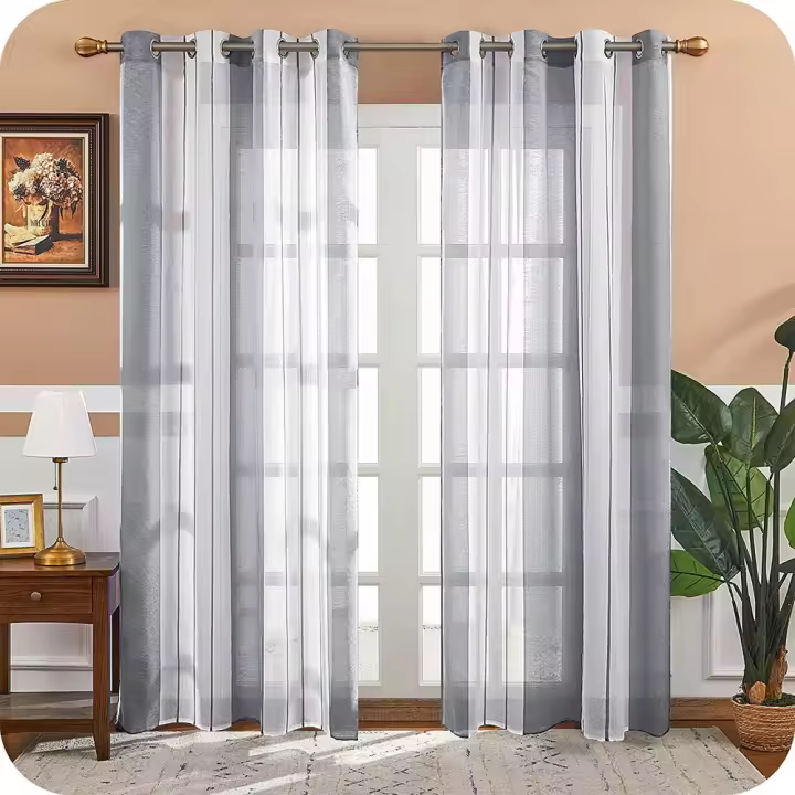 Cortina de gasa semitransparente, cortina decorativa con ojales, 2 piezas - 1