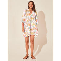 Vestido corto de vacaciones de playa de rayón informal suelto con lazo floral para mujer de moda de verano - details 138