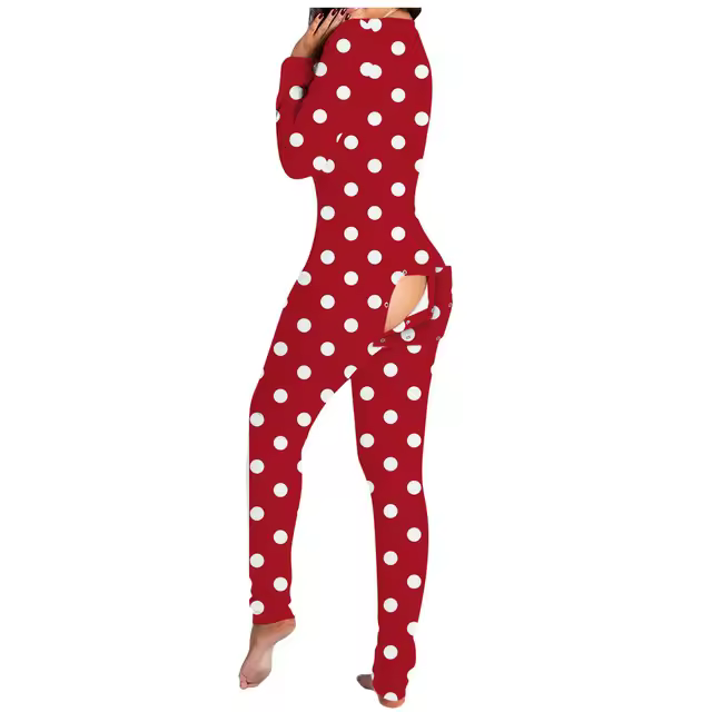 Body con solapa en el trasero para mujer, ropa de dormir Sexy para adultos, pelele, pijama de trasero abierto, mono con solapa abotonada - 1