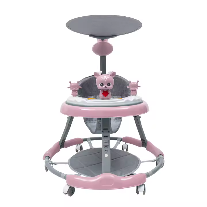 Andador plegable para bebé, juguete acolchado, rueda silenciosa de PVC, rosa, música, coche de juguete ajustable - 1