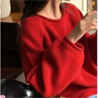 Suéter de Jersey Coreano de Color Sólido con Borde Enrollado Top de Punto Suave y Suelto para Mujer - details 3