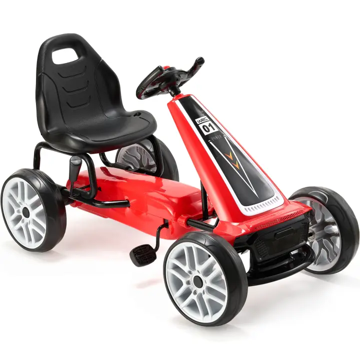 SucceBuy Go Kart con pedales para niños, juguete todoterreno de 4 ruedas para niños. Con volante, asiento ajustable, freno de mano - 1
