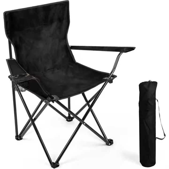Silla Plegable para Camping, Pesca y Playa Portátil con Reposabrazos Portavasos y Bolsa de Transporte Resistente y Cómoda 50x50x80cm - 1