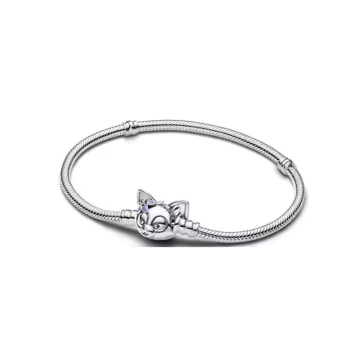 Pulsera de hueso de serpiente plateada con forma de gato - 1