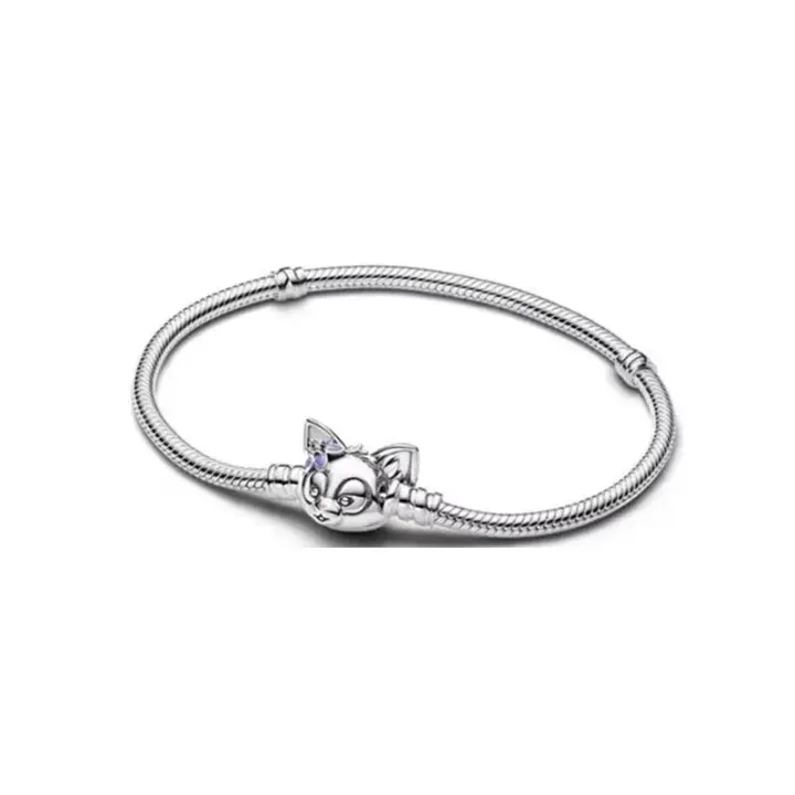 Pulsera de hueso de serpiente plateada con forma de gato - 1