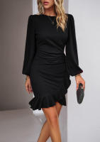 Vestido de manga mullida con temperamento femenino, ropa de otoño e invierno, nuevo, color sólido - details 3