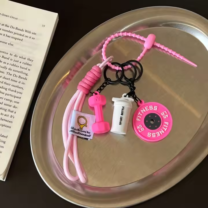 Llavero de fitness tejido a mano, mini mancuerna antipérdida, llavero para amantes del gimnasio, colgante de cuerda de nailon con placa de peso. - 1
