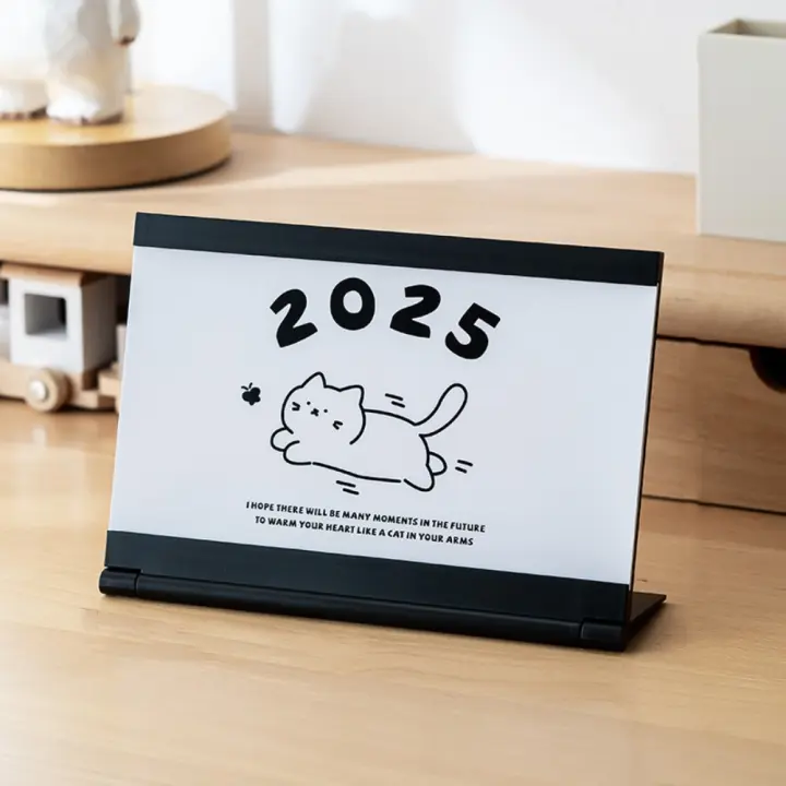 Calendario de escritorio creativo para gatos, soporte para tarjetas, diseño de inserción, artesanía de papel, horario de mesa para hacer lista, calendario mensual de estilo coreano, 2025 - 1