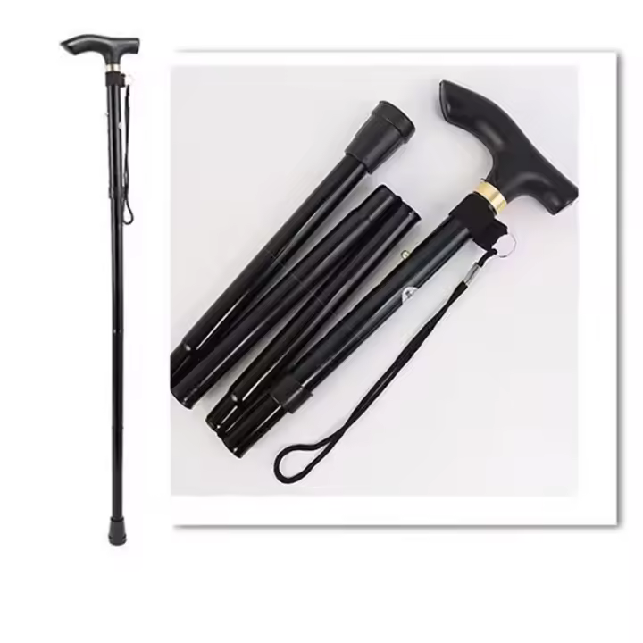 Bastón de aluminio de 4 secciones telescópico plegable alpenstock pista caminar senderismo palos poste nuevo pliegue duradero - 1