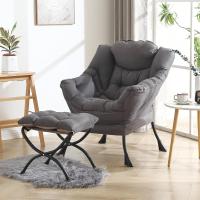Silla perezosa con otomana, silla moderna con reposabrazos y bolsillo lateral, sillón de lectura con reposapiés para espacios pequeños, color verde afelpado - details 22