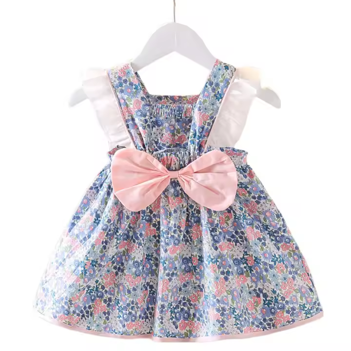 Vestido sin mangas con diseño de lazo para niña, bonito vestido abullonado de verano para uso diario, ropa escolar y de vacaciones - 1