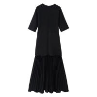 Vestido Elegante de Plechos BUNO Moda en Punto Cálido con Cuello Redondo y Mangas Cortas - details 9