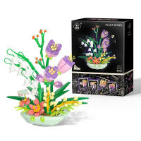 Bloques de construcción de automontaje, Vida eterna fragante, Primavera, ramo de flores en maceta, marea, juego, serie de niñas, decoración de mesa pequeña - details 5