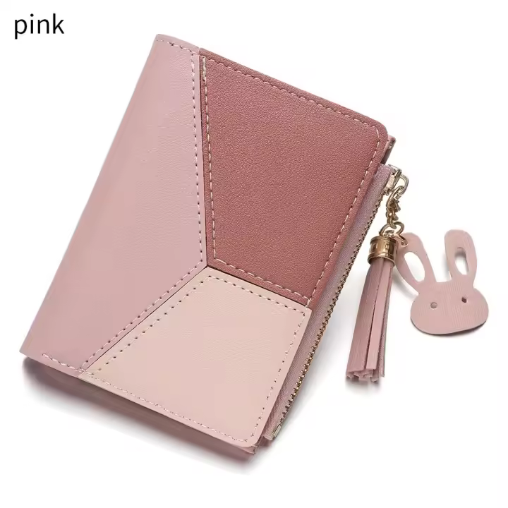 Bolso de cuero PU para mujer, monedero moderno, tarjetero, billetera corta, monedero con cremallera, carteras con paneles de retazos - 1