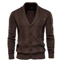 Cárdigan de algodón Argyle para hombre, cárdigans informales de un solo pecho de Color sólido para negocios, suéter de moda de invierno para hombre - details 5