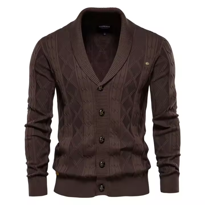 Cárdigan de algodón Argyle para hombre, cárdigans informales de un solo pecho de Color sólido para negocios, suéter de moda de invierno para hombre - 1