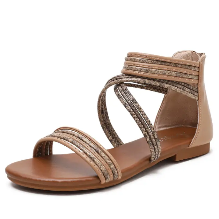 Sandalias planas de mujer romanas, zapatos de verano. - 1